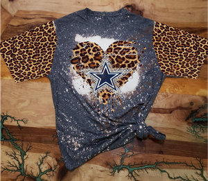 Unisex "Cowboys - Bleeding Heard" Leopard with Sleeves Custom Bleached T-shirt