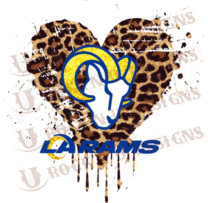 LA Rams Leopard Heart Sublimation Transfer By Rock'n U Designs