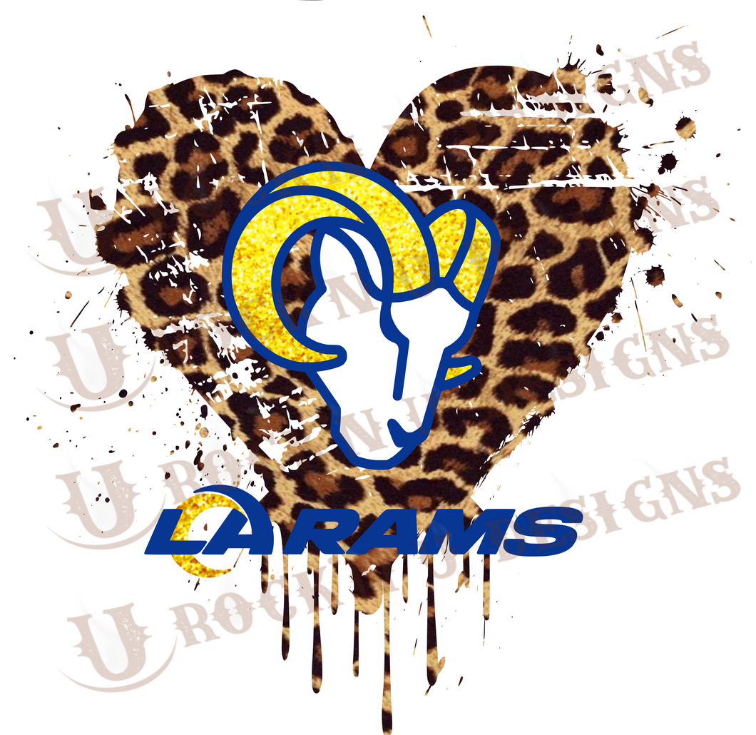 LA Rams Leopard Heart Sublimation Transfer By Rock'n U Designs