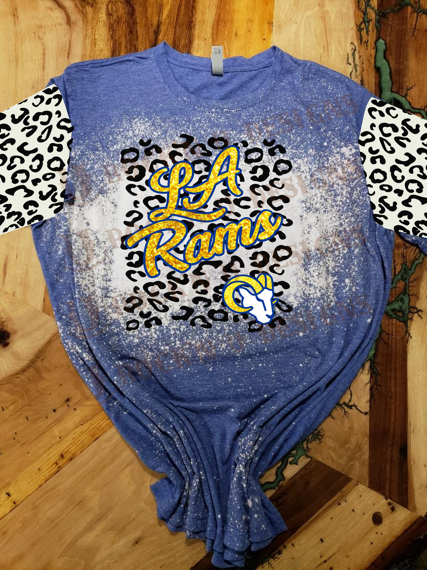 LA Rams Leopard with sleeves Custom Bleached T-Shirt