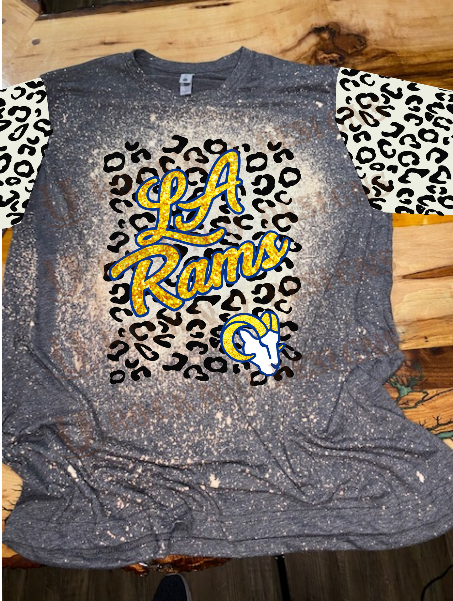 LA Rams Leopard with sleeves Custom Bleached T-Shirt