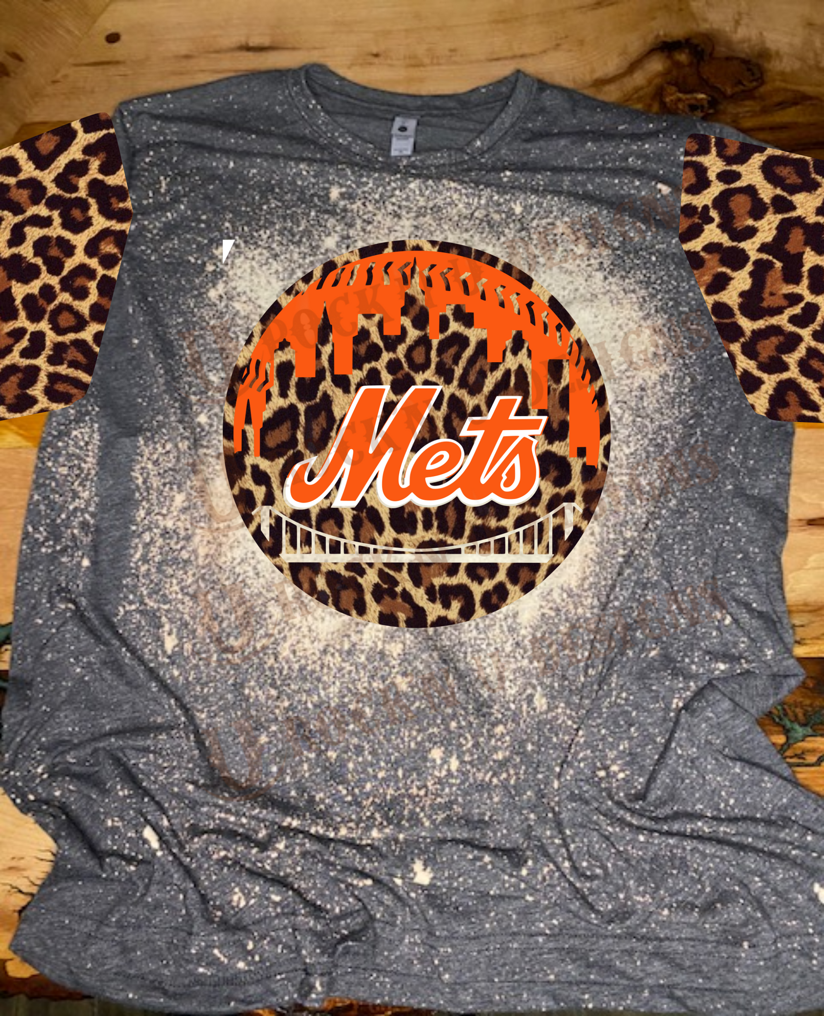 Rock'n U Designs Fashion Custom Graphic Design T-Shirt New York Mets, Leopard Skyline XXL / Dark Grey