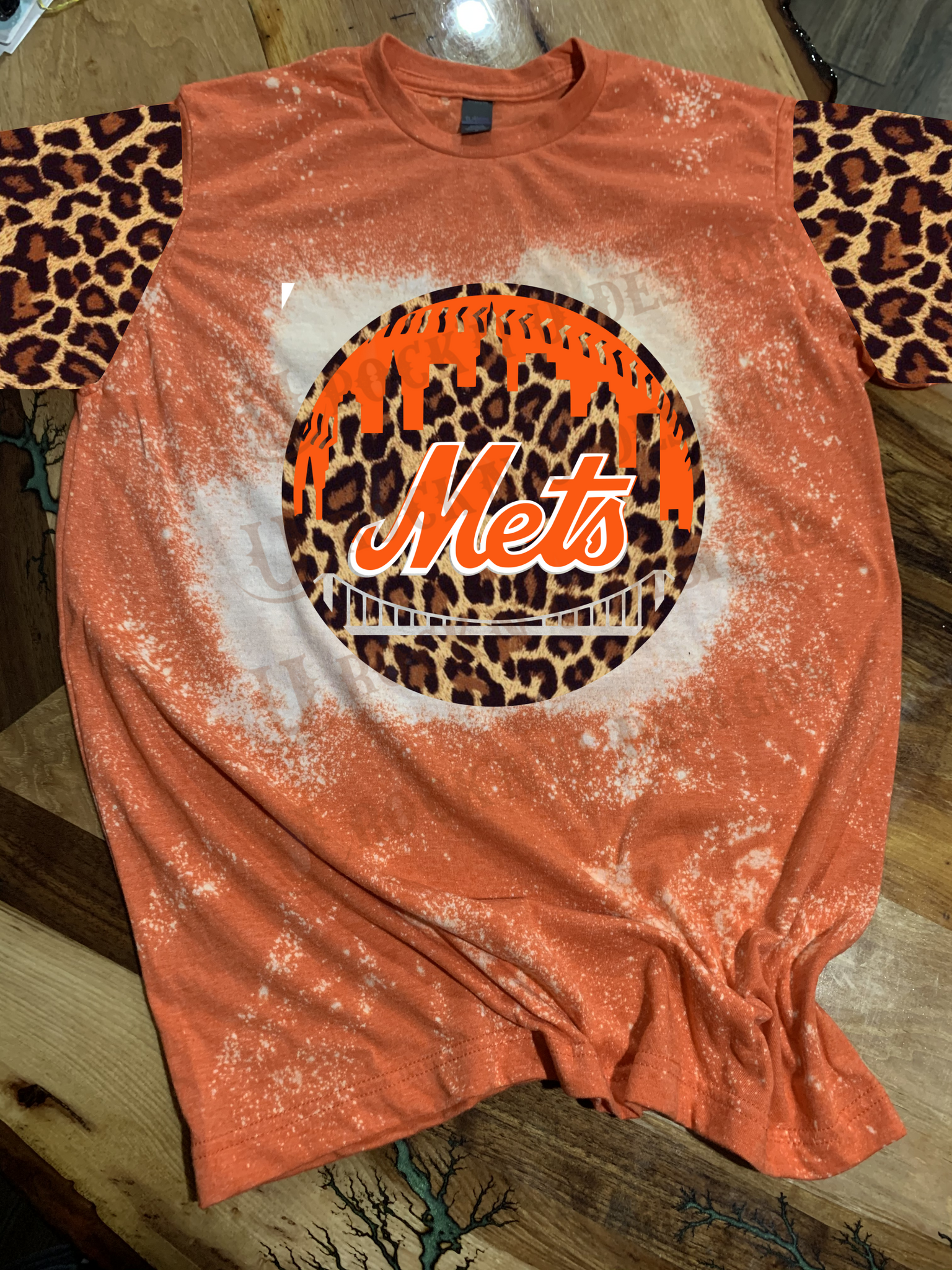 Rock'n U Designs Fashion Custom Graphic Design T-Shirt New York Mets, Leopard Skyline M / Orange