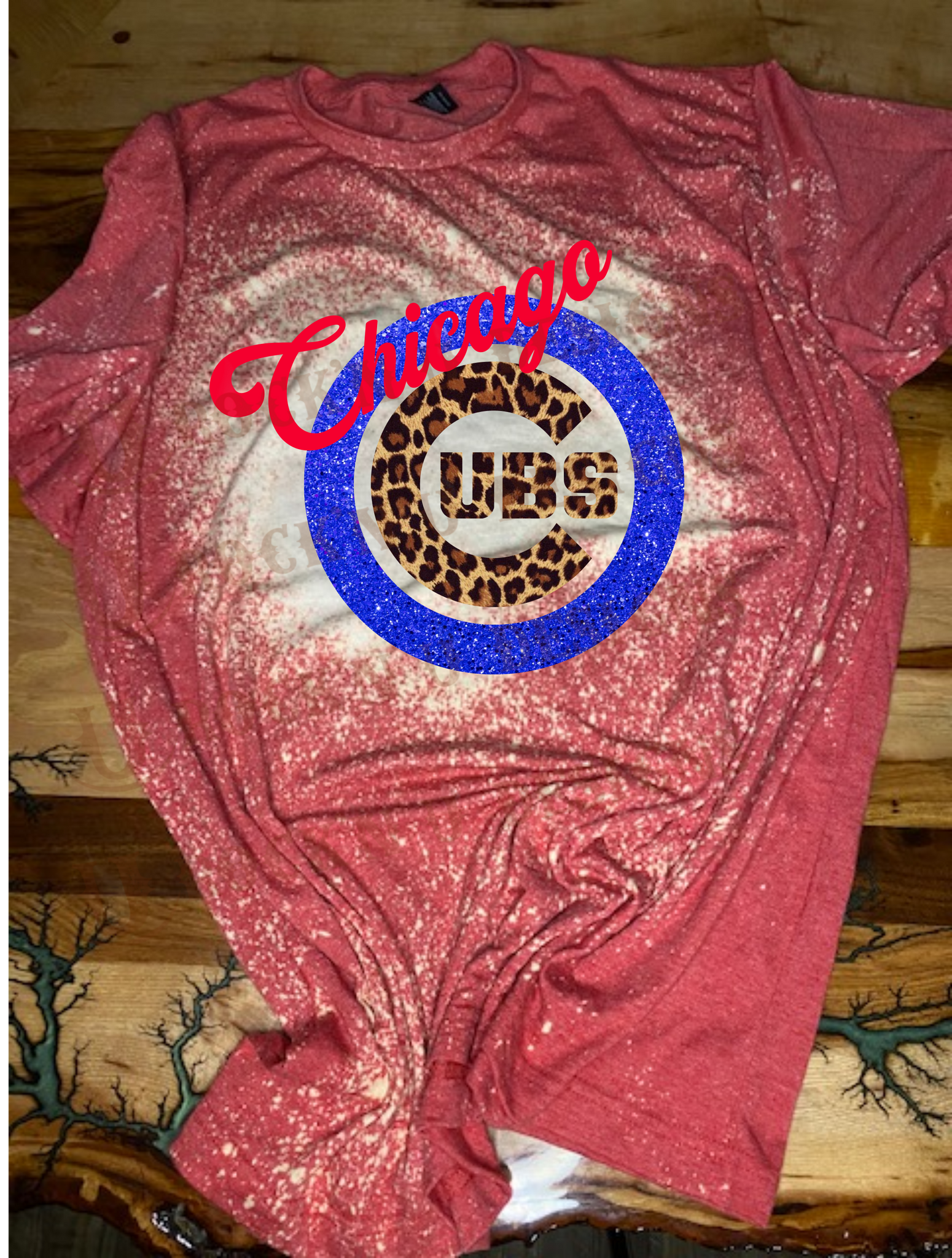 Custom Unisex T-Shirt Cubs - Baseball Leopard Design XL / Red Swirl