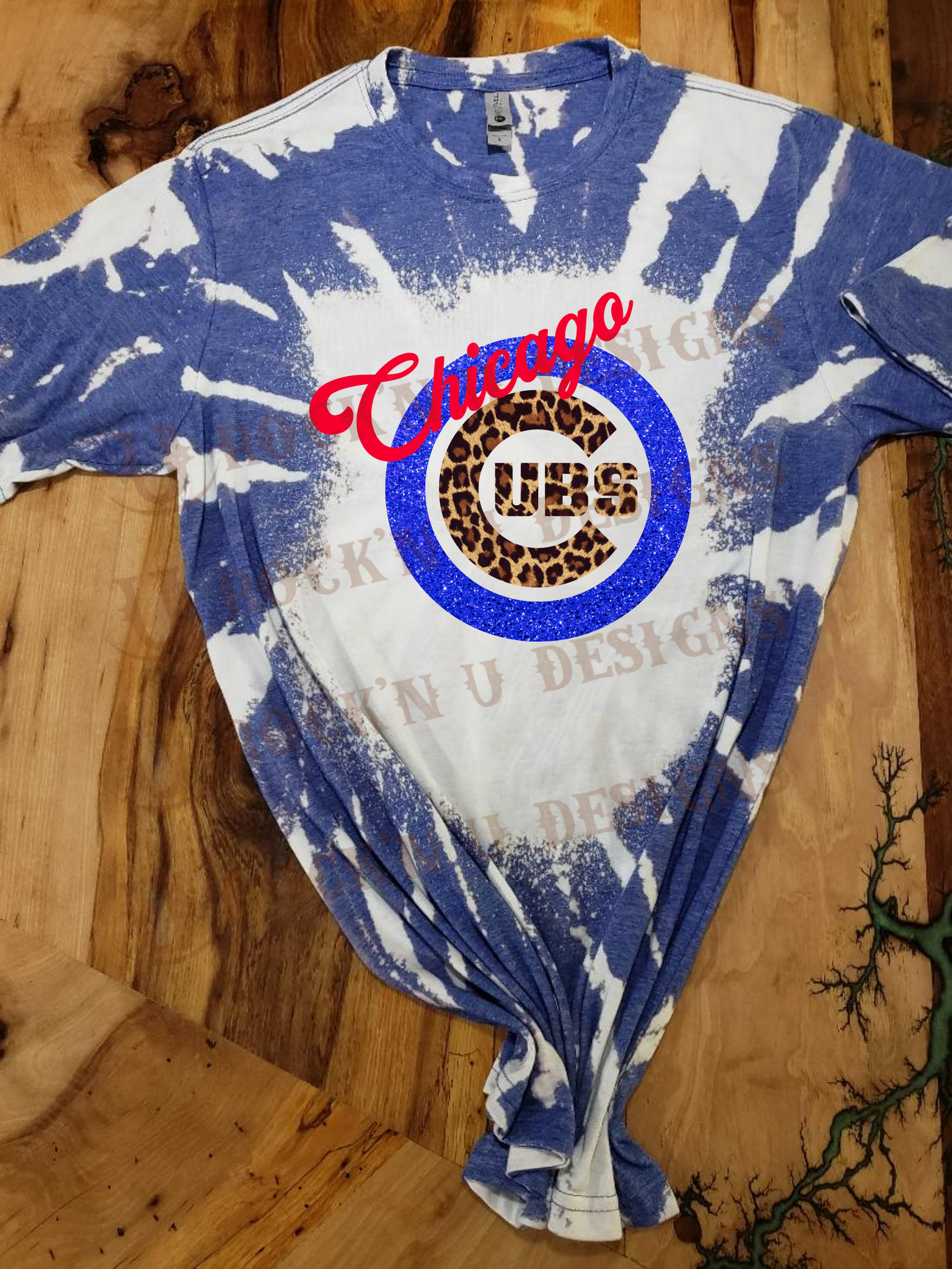 Rock'n U Designs Custom Unisex T-Shirt Cubs - Baseball Leopard Design XXXL / Royal Blue Swirl