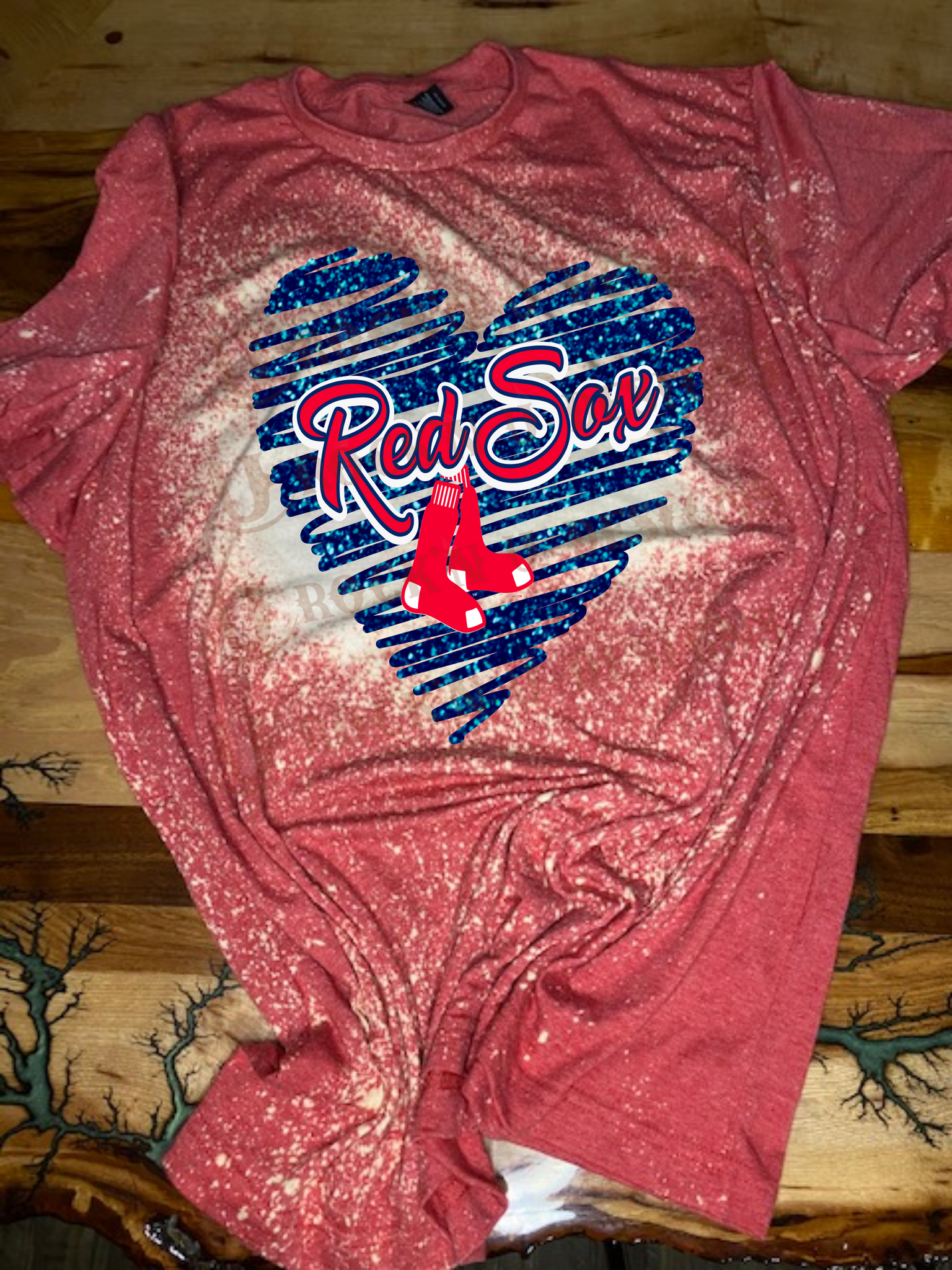Rock'n U Designs Custom Unisex T-Shirt Love My Red Sox - Baseball Leopard Design XL / Red