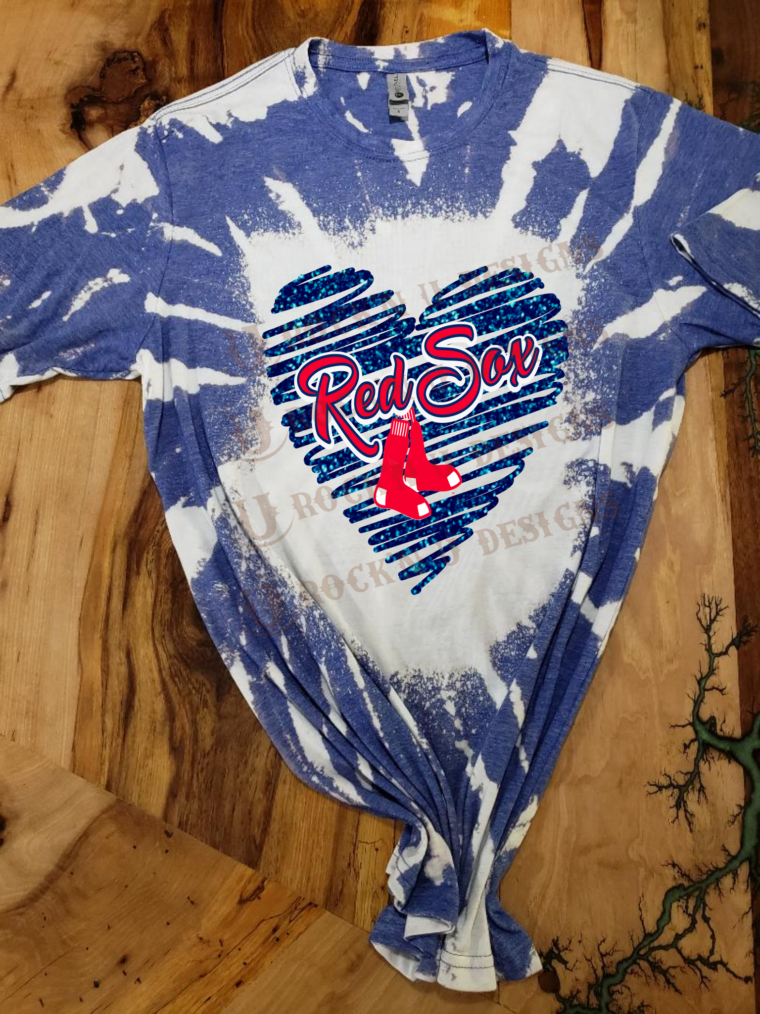 Rock'n U Designs Custom Unisex T-Shirt Red Sox - Baseball Leopard Design XL / Royal Blue Swirl