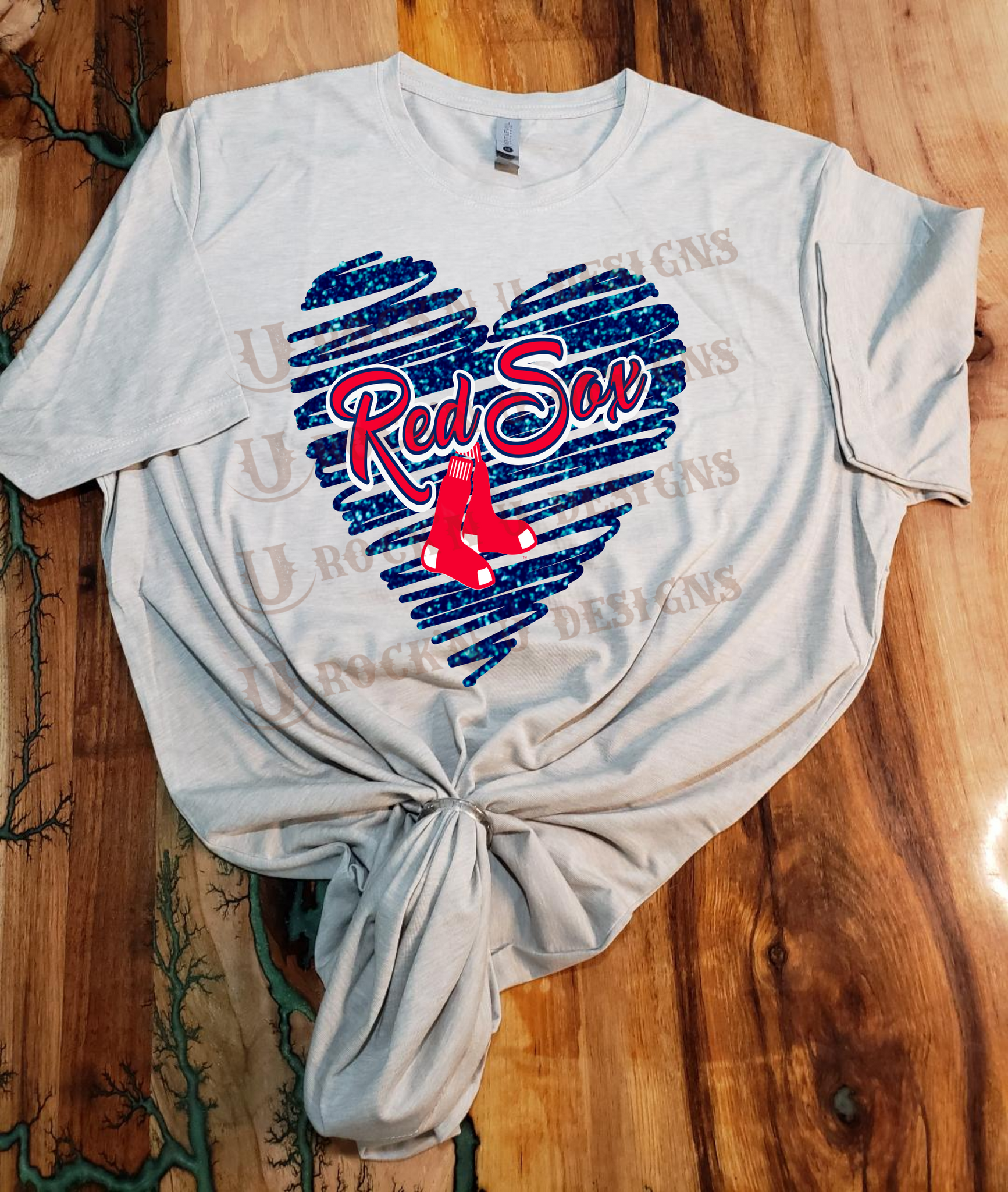 Rock'n U Designs Custom Unisex T-Shirt Love My Red Sox - Baseball Leopard Design L / Silver
