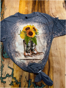 Country Sunflower Boots Custom Design Bleached T-shirt