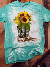 Load image into Gallery viewer, Country Sunflower Boots Custom Design Bleached T-shirt