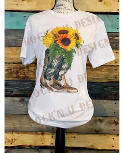 Country Sunflower Boots Custom Design Bleached T-shirt