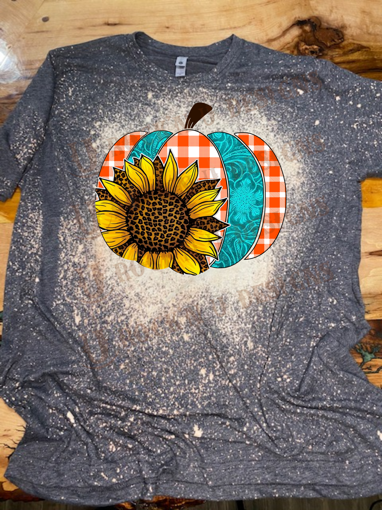 Sunflower Leopard Pumpkin Custom Design Bleached T-Shirt