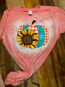 Sunflower Leopard Pumpkin Custom Design Bleached T-Shirt