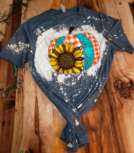 Sunflower Leopard Pumpkin Custom Design Bleached T-Shirt