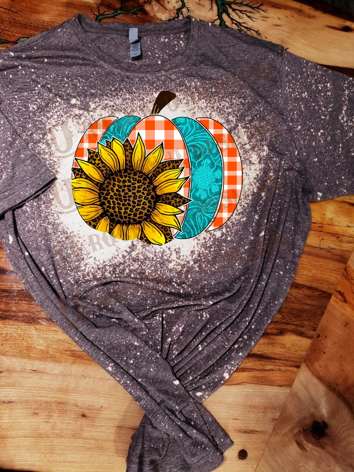 Sunflower Leopard Pumpkin Custom Design Bleached T-Shirt