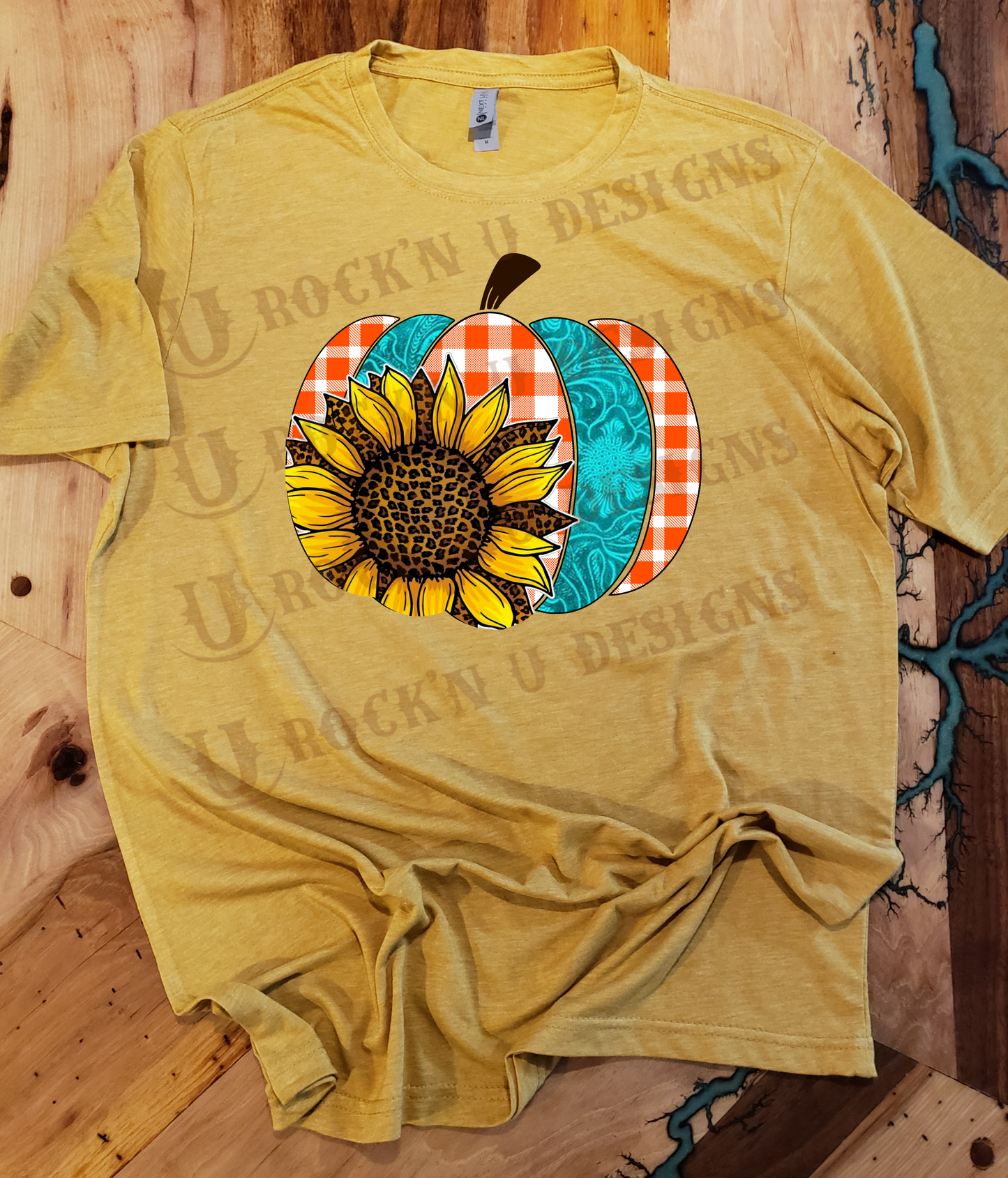 Sunflower Leopard Pumpkin Custom Design Bleached T-Shirt