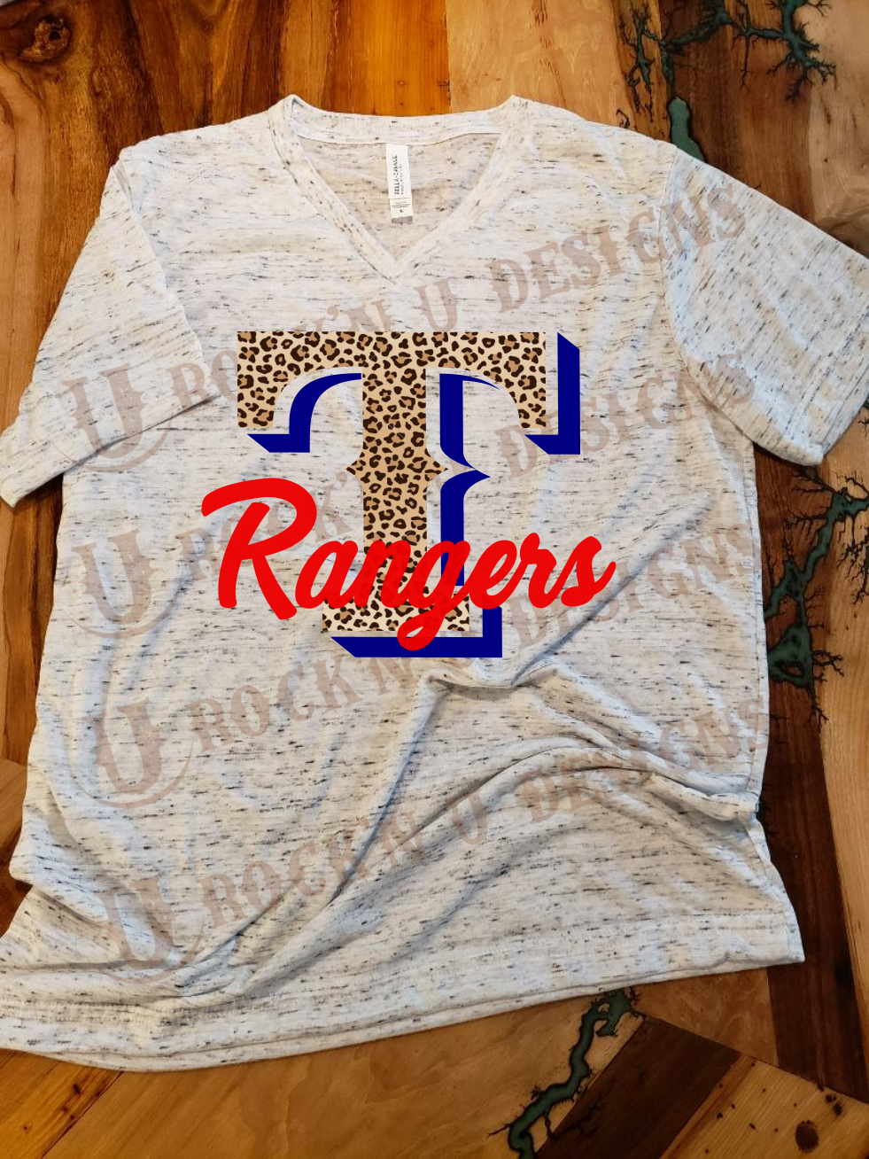 Rangers Leopard Custom Graphic T-Shirt XXL / Marble White