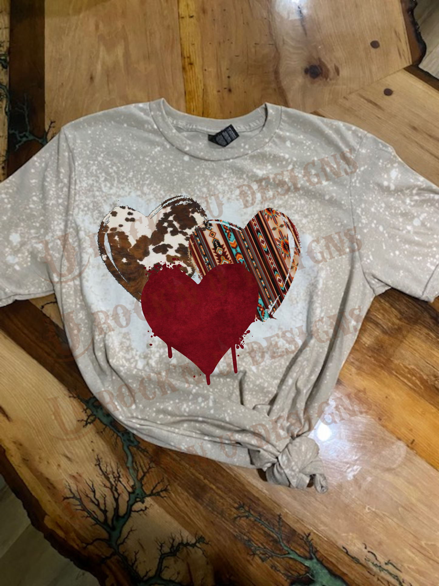 Fashion Custom Graphic Design T-Shirt " WESTERN HEARTS " Valentine, Love, Cow print, Aztec