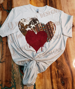 Fashion Custom Graphic Design T-Shirt " WESTERN HEARTS " Valentine, Love, Cow print, Aztec