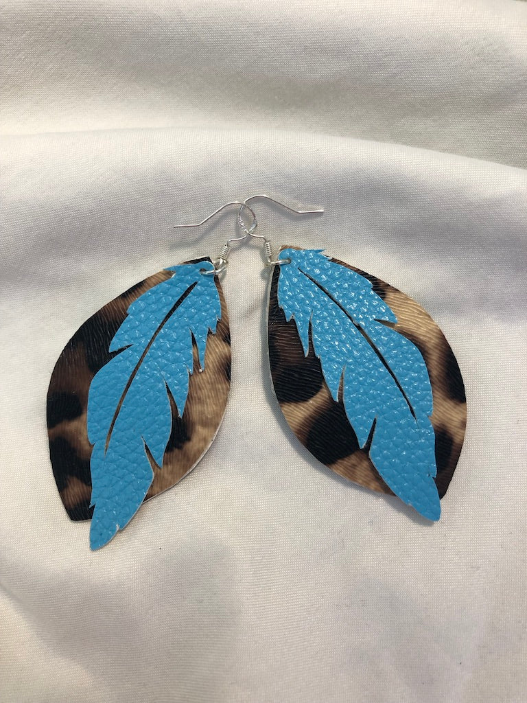 Custom Faux Leather Leopard Feather Earrings "LOTTE"