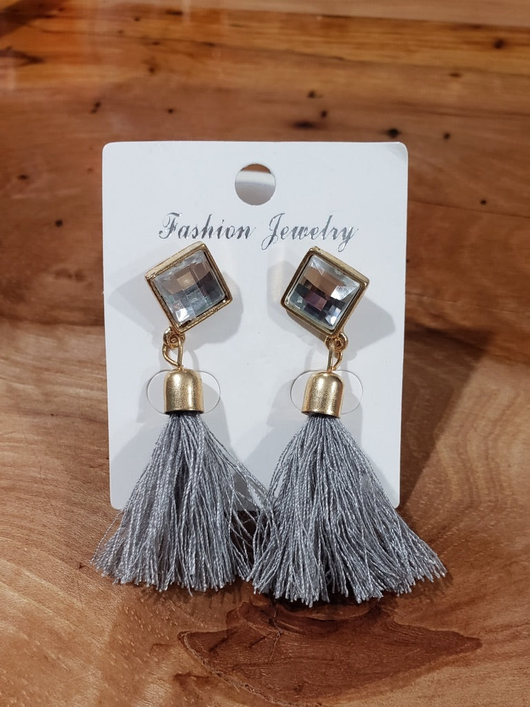 Gemstone & Tassels Dangle Drop Earrings