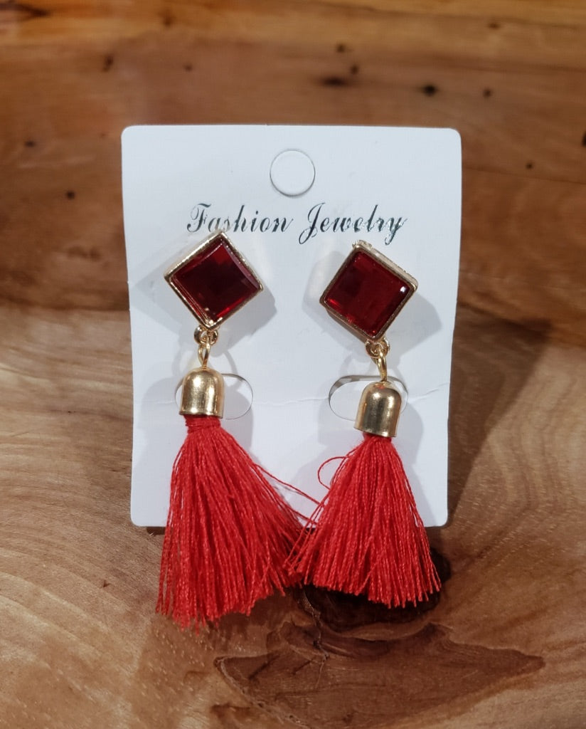 Gemstone & Tassels Dangle Drop Earrings