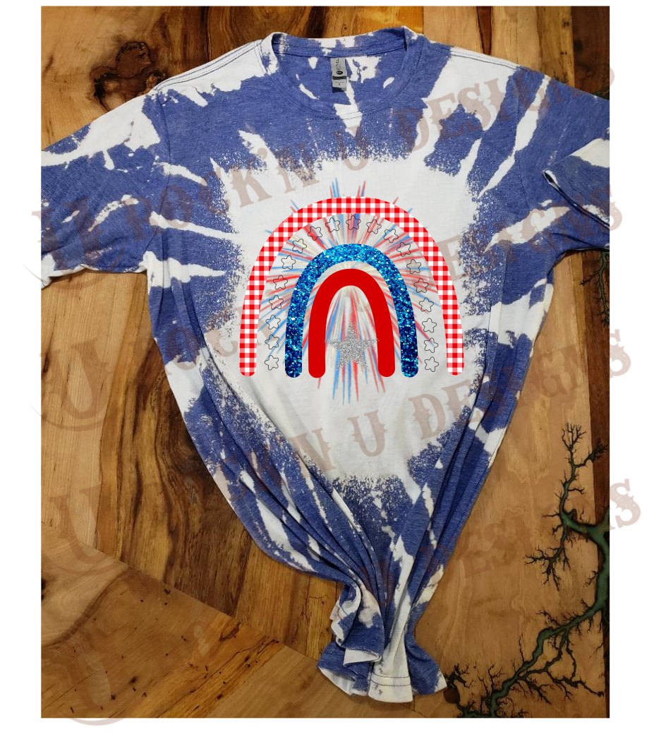 Red white and blue patriotic rainbow Custom Bleached Shirt