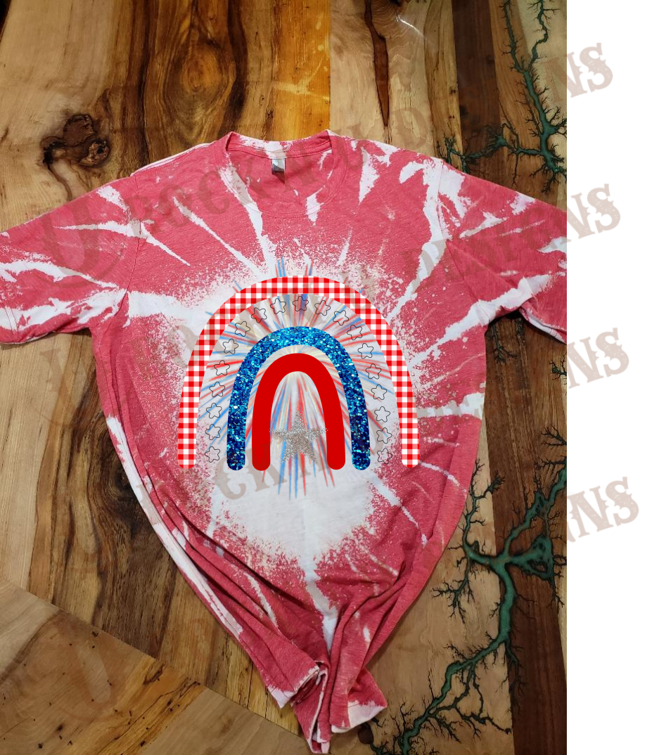 Red white and blue patriotic rainbow Custom Bleached Shirt