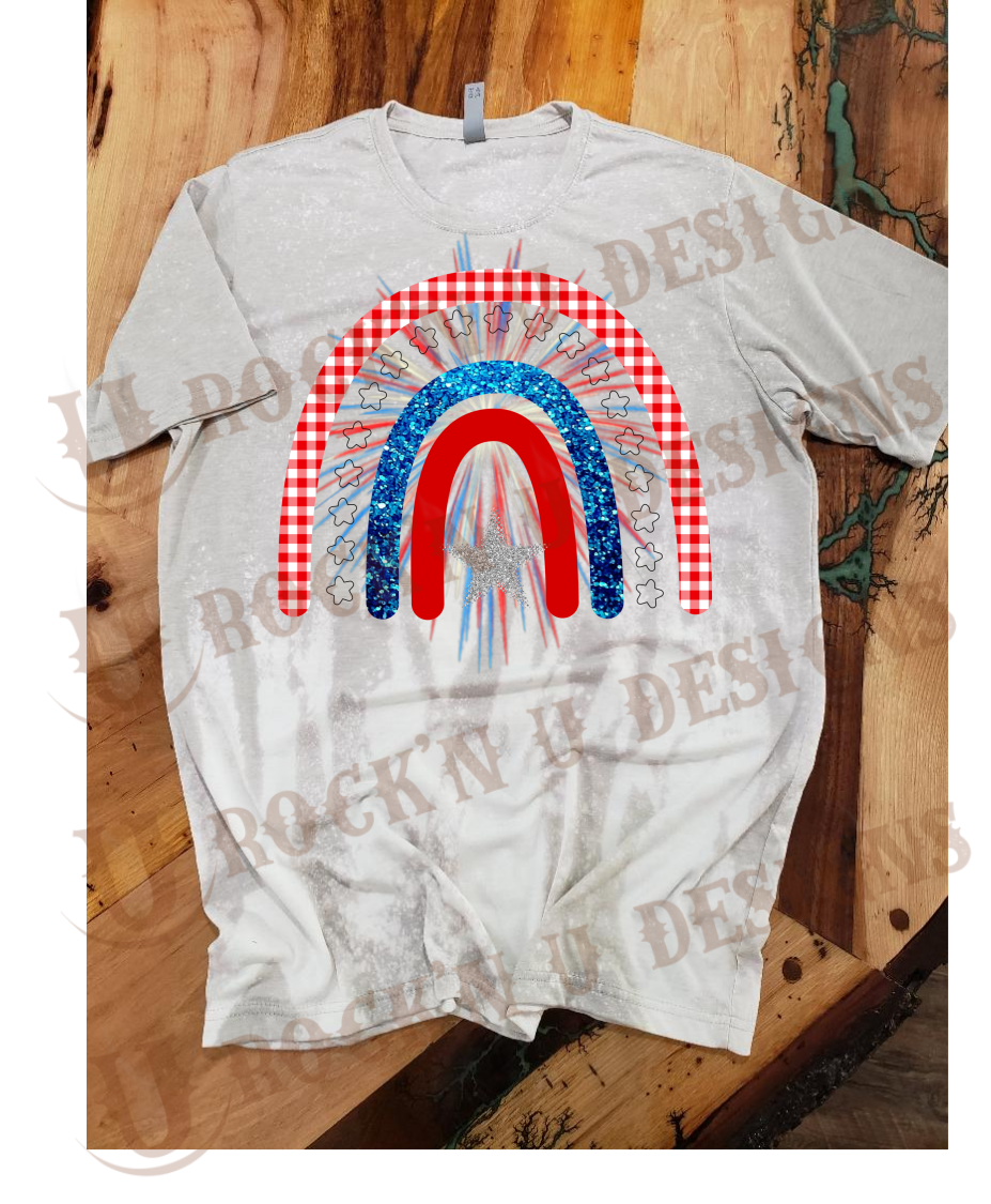 Red white and blue patriotic rainbow Custom Bleached Shirt