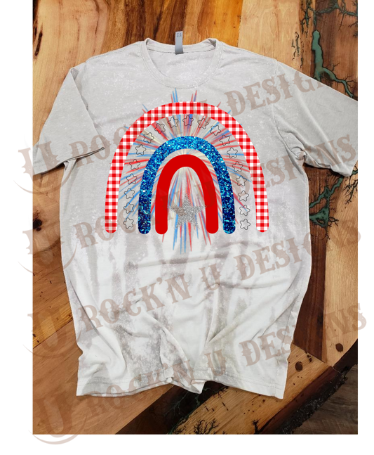 Red white and blue patriotic rainbow Custom Bleached Shirt