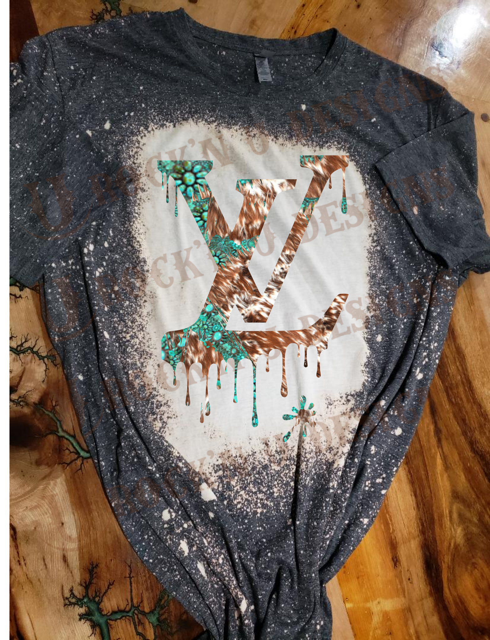 Western LV Drip Custom Bleached Graphic T-Shirt – Rock'n U Designs