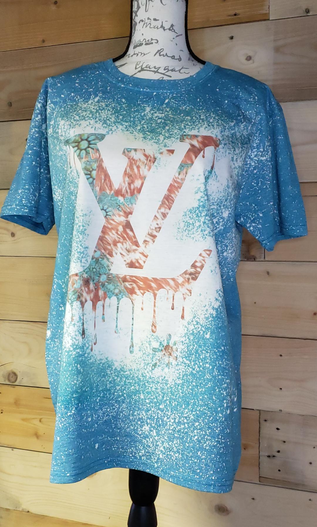 Rock'n U Designs LV Drip Custom Bleached Graphic T-Shirt 2XL / Denim