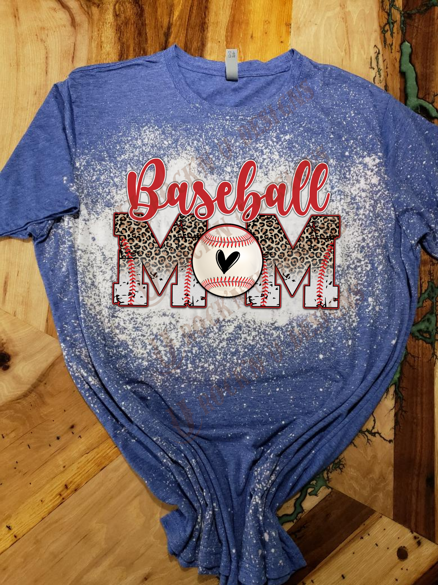 Baseball Mom Leopard Bleached Custom T-Shirt Medium / Royal Blue