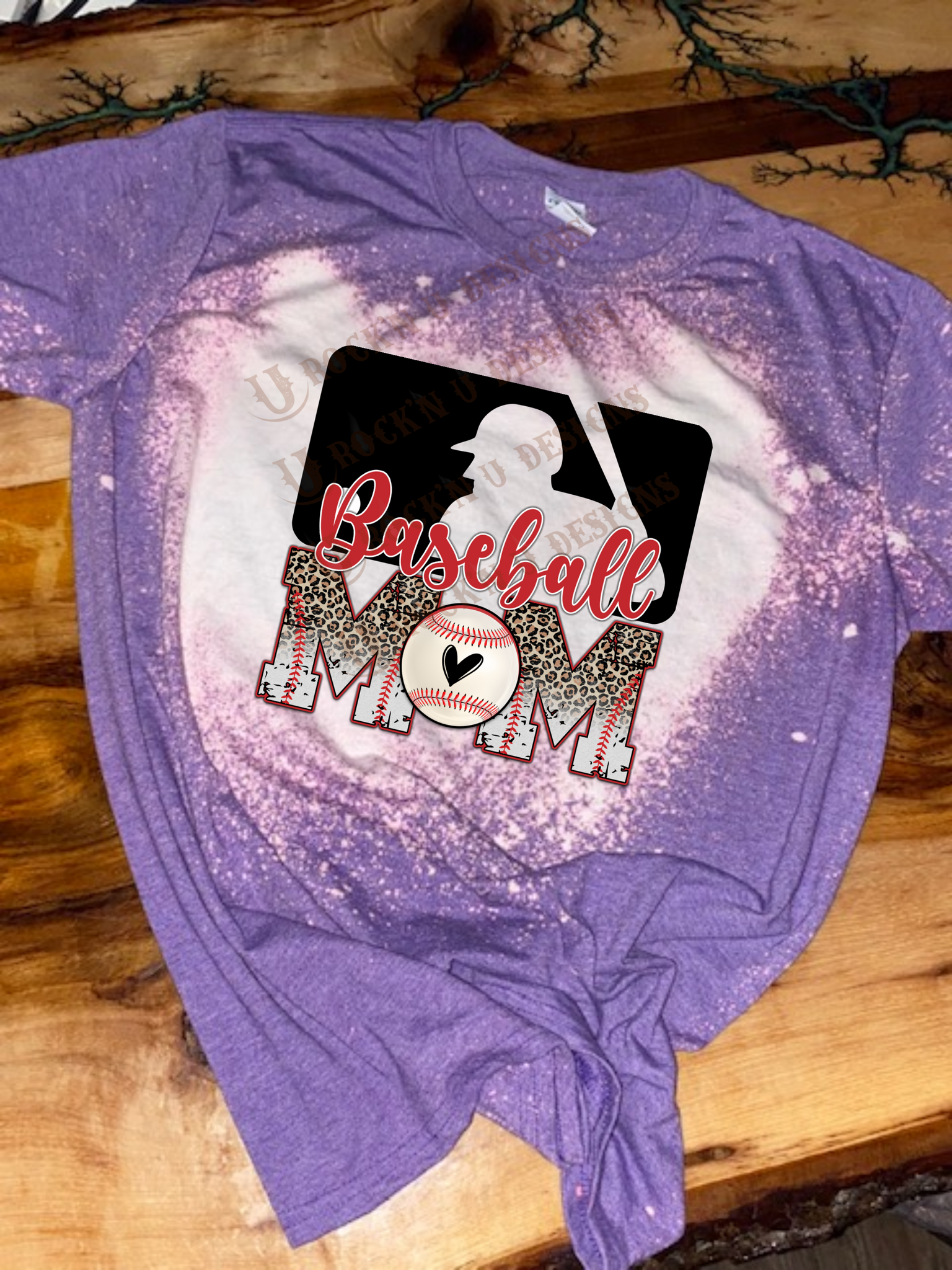 Baseball Mom Leopard Bleached Custom T-Shirt XXL / Purple