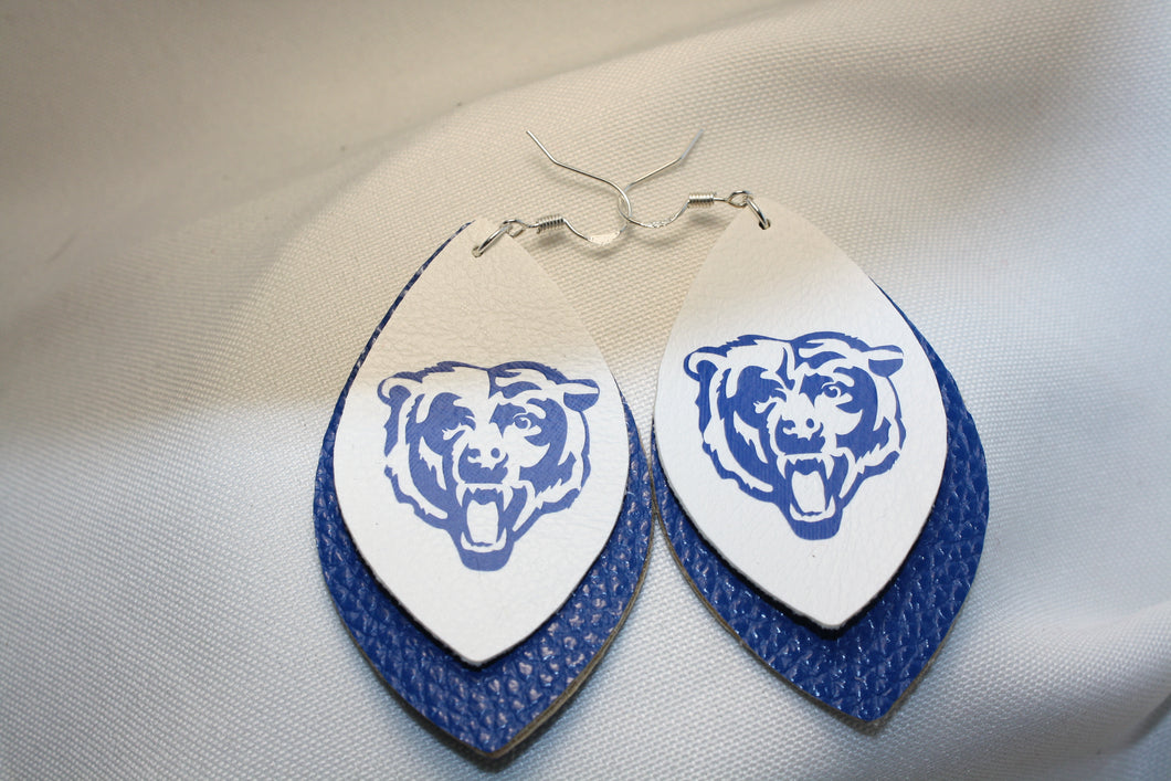 Bear Nation Faux Leather Earrings - Football Bears Mascot Personalized