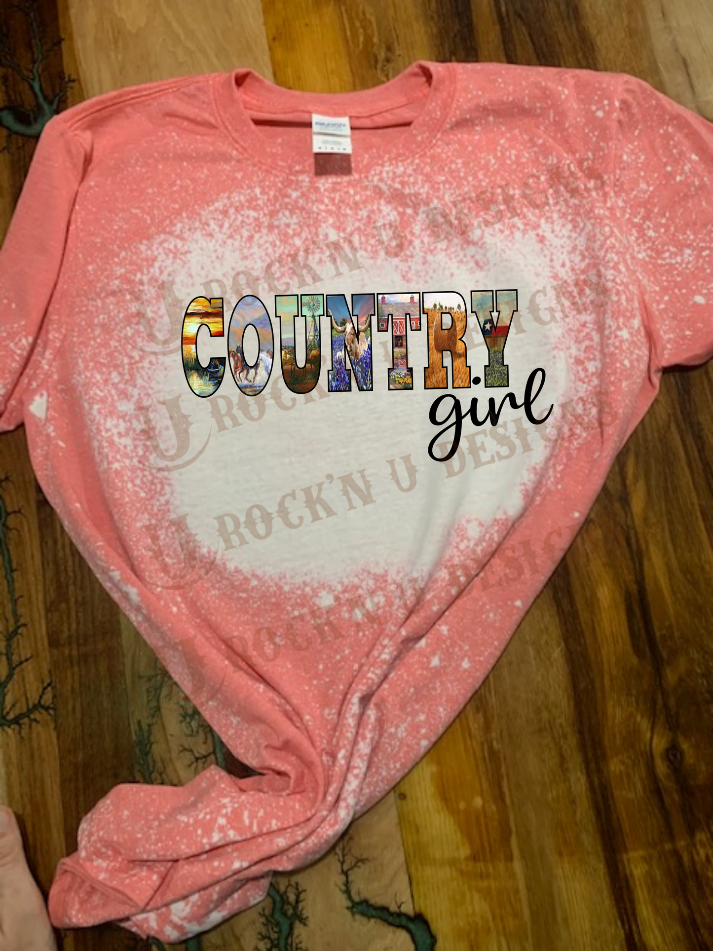 Country Girl Custom Design Bleached T-Shirt