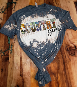 Country Girl Custom Design Bleached T-Shirt