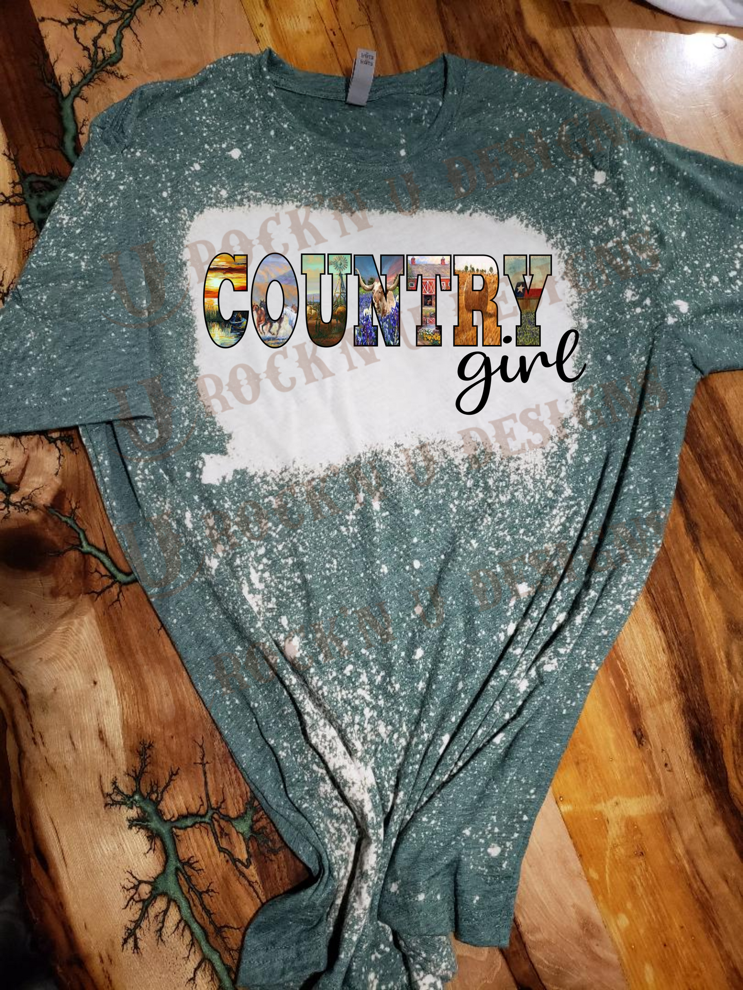 Country Girl Custom Design Bleached T-Shirt