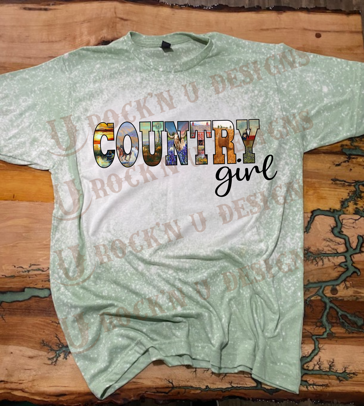 Country Girl Custom Design Bleached T-Shirt