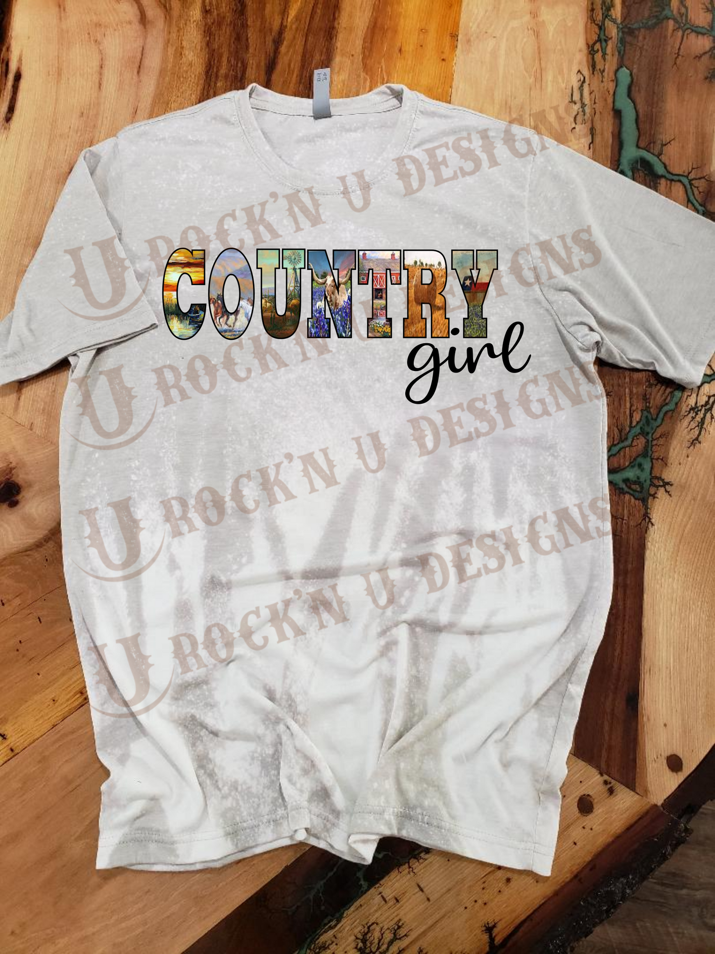 Country Girl Custom Design Bleached T-Shirt