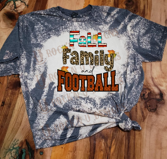 FALL, FAMILY AND FOOTBALL Custom Design Bleached T-Shirt