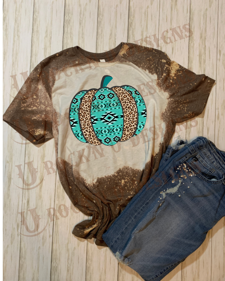 Aztec Leopard Pumpkin Custom Design Bleached T-Shirt