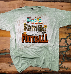 FALL, FAMILY AND FOOTBALL Custom Design Bleached T-Shirt