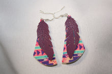 Load image into Gallery viewer, Gifted Warrior Faux Leather Aztec Print Purple Feather Earrings