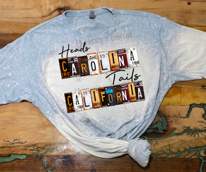 Heads Carolina Tails California - Custom Unisex Bleached Graphic T-shirt/Sweatshirt