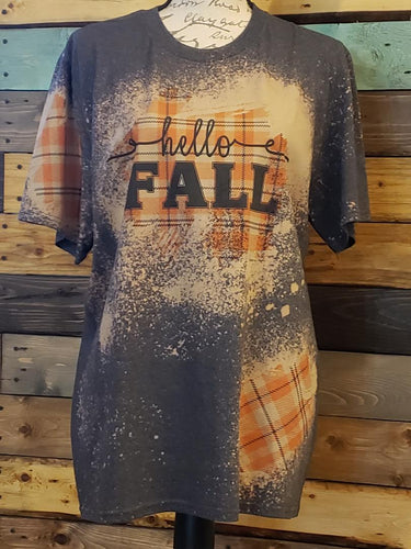 Hello Fall Plaid Custom Bleached T-shirt