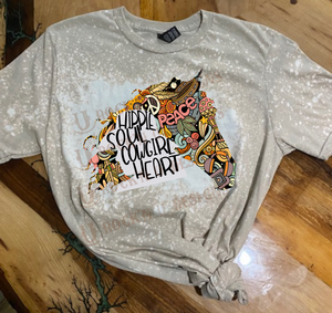 Hippie Soul Cow Girl Heart Custom Bleached Design Unisex T-shirt