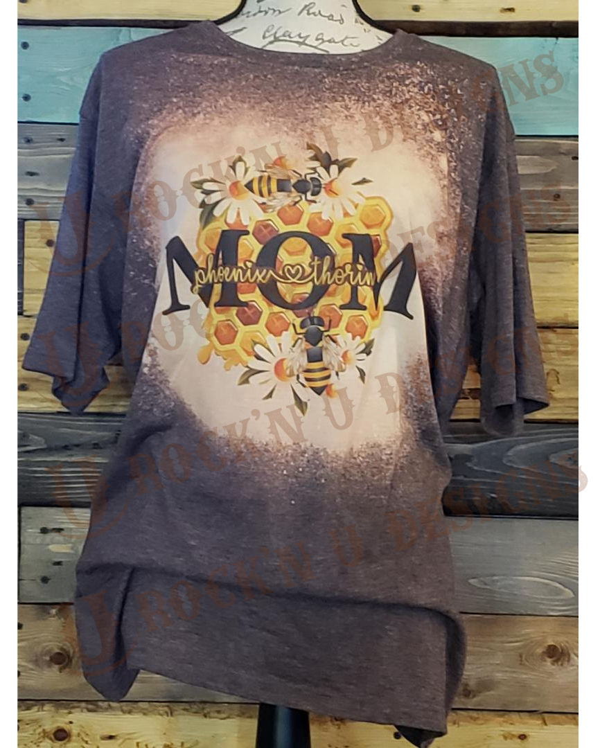 Momma Bee Personalized Custom Bleached Graphic T-shirt