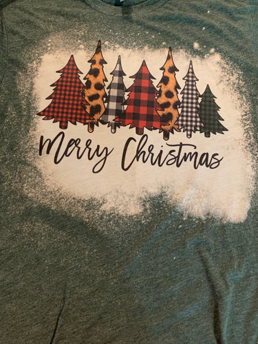 Merry Christmas Trees Custom Bleached Graphic t-shirt