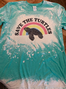Save the Turtles Custom Bleached Graphic T-shirt